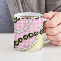 Pink Palaka Hawaii Ceramic Mug Kukui Nut Pikake Lei Hawaiian Tapa Pattern LT14 - Polynesian Pride