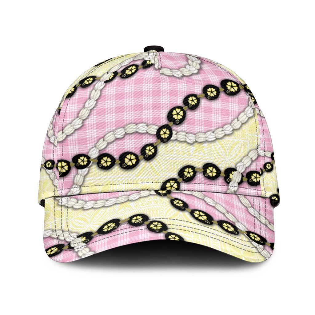 Pink Palaka Hawaii Classic Cap Kukui Nut Pikake Lei Hawaiian Tapa Pattern LT14 Universal Fit Pink - Polynesian Pride