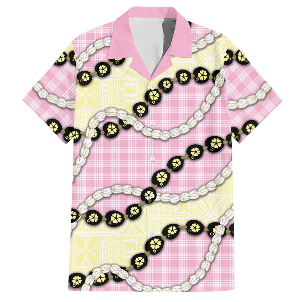 Pink Palaka Hawaii Hawaiian Shirt Kukui Nut Pikake Lei Hawaiian Tapa Pattern LT14 Pink - Polynesian Pride