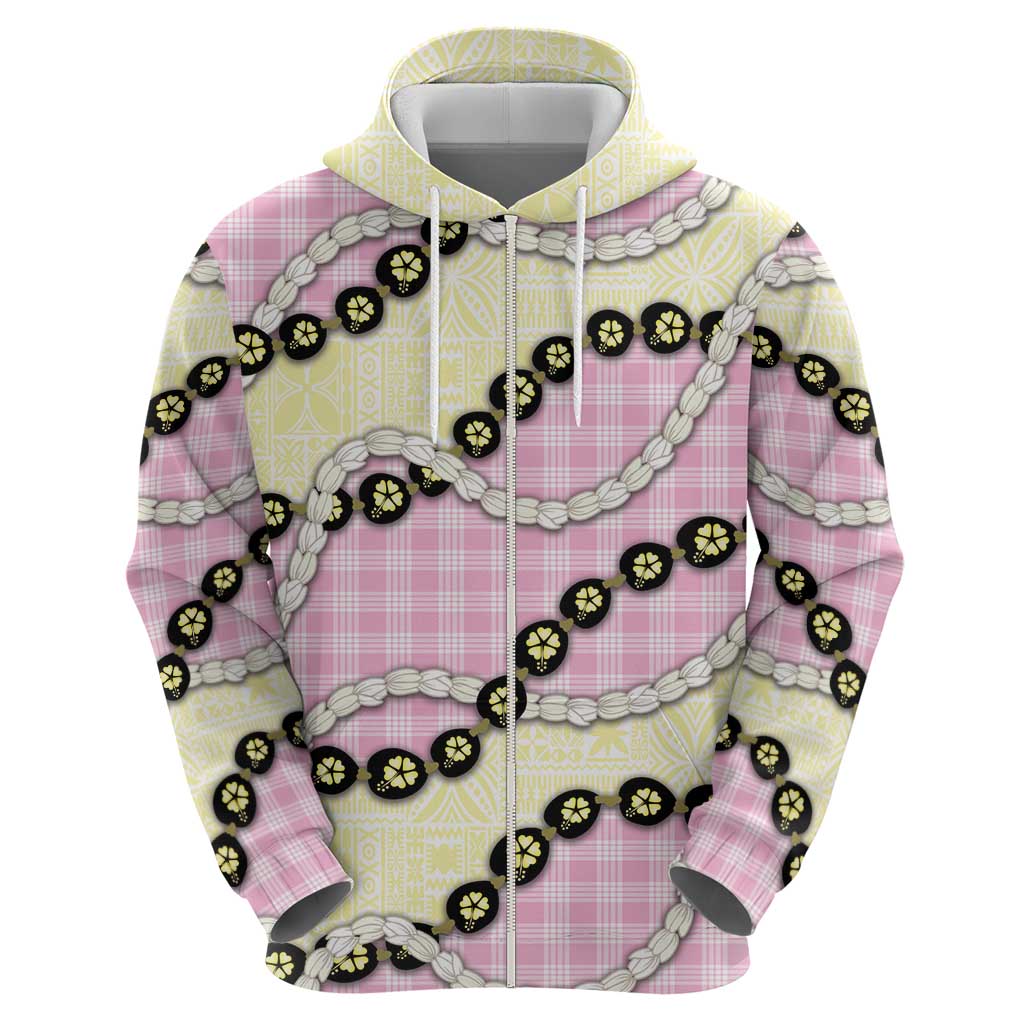 Pink Palaka Hawaii Hoodie Kukui Nut Pikake Lei Hawaiian Tapa Pattern LT14 - Polynesian Pride
