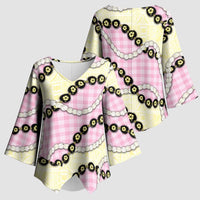 Pink Palaka Hawaii Kimono Sleeve Blouse Kukui Nut Pikake Lei Hawaiian Tapa Pattern LT14 - Polynesian Pride