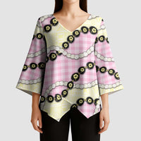 Pink Palaka Hawaii Kimono Sleeve Blouse Kukui Nut Pikake Lei Hawaiian Tapa Pattern LT14 - Polynesian Pride