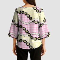 Pink Palaka Hawaii Kimono Sleeve Blouse Kukui Nut Pikake Lei Hawaiian Tapa Pattern LT14 - Polynesian Pride