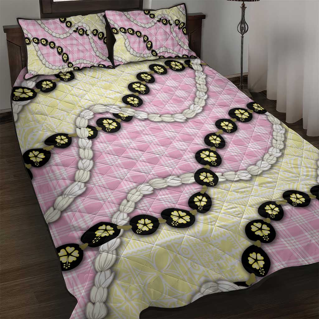 Pink Palaka Hawaii Quilt Bed Set Kukui Nut Pikake Lei Hawaiian Tapa Pattern LT14 Pink - Polynesian Pride