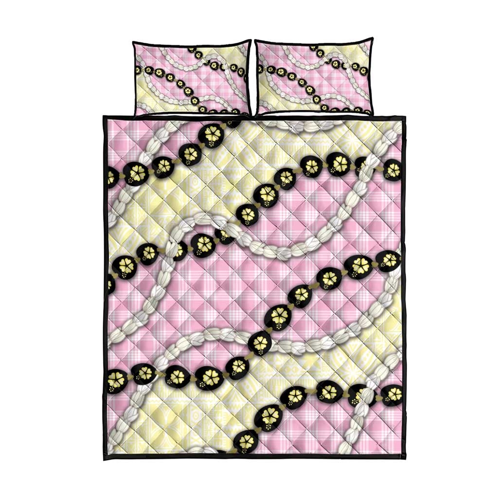 Pink Palaka Hawaii Quilt Bed Set Kukui Nut Pikake Lei Hawaiian Tapa Pattern LT14 - Polynesian Pride