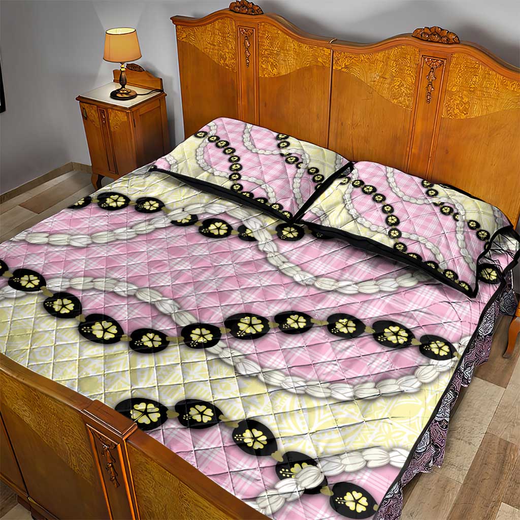 Pink Palaka Hawaii Quilt Bed Set Kukui Nut Pikake Lei Hawaiian Tapa Pattern LT14 - Polynesian Pride