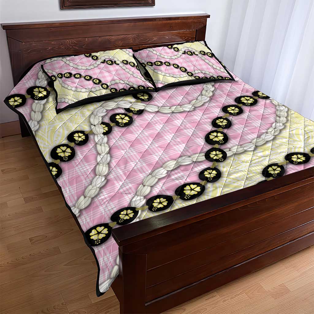 Pink Palaka Hawaii Quilt Bed Set Kukui Nut Pikake Lei Hawaiian Tapa Pattern LT14 - Polynesian Pride