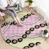 Pink Palaka Hawaii Round Carpet Kukui Nut Pikake Lei Hawaiian Tapa Pattern LT14 - Polynesian Pride