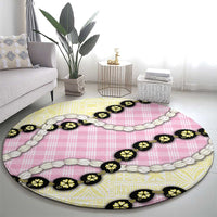 Pink Palaka Hawaii Round Carpet Kukui Nut Pikake Lei Hawaiian Tapa Pattern LT14 - Polynesian Pride