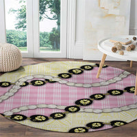 Pink Palaka Hawaii Round Carpet Kukui Nut Pikake Lei Hawaiian Tapa Pattern LT14 - Polynesian Pride