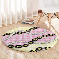 Pink Palaka Hawaii Round Carpet Kukui Nut Pikake Lei Hawaiian Tapa Pattern LT14 - Polynesian Pride