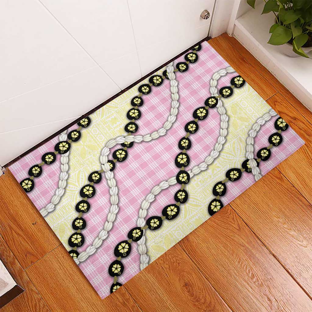 Pink Palaka Hawaii Rubber Doormat Kukui Nut Pikake Lei Hawaiian Tapa Pattern LT14 - Polynesian Pride