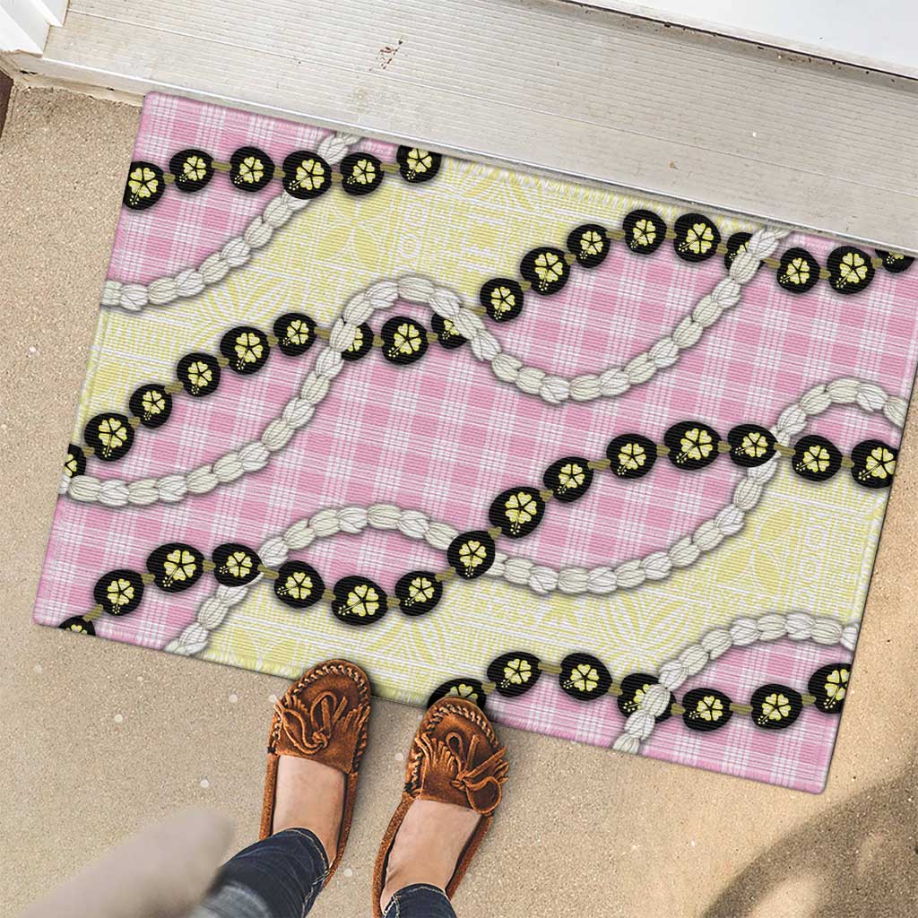 Pink Palaka Hawaii Rubber Doormat Kukui Nut Pikake Lei Hawaiian Tapa Pattern LT14 - Polynesian Pride