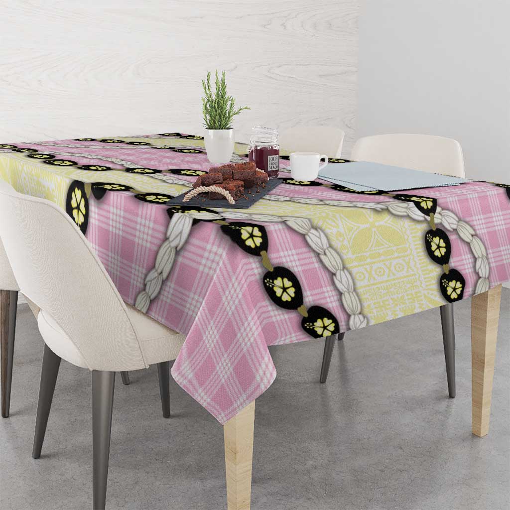 Pink Palaka Hawaii Tablecloth Kukui Nut Pikake Lei Hawaiian Tapa Pattern LT14 - Polynesian Pride