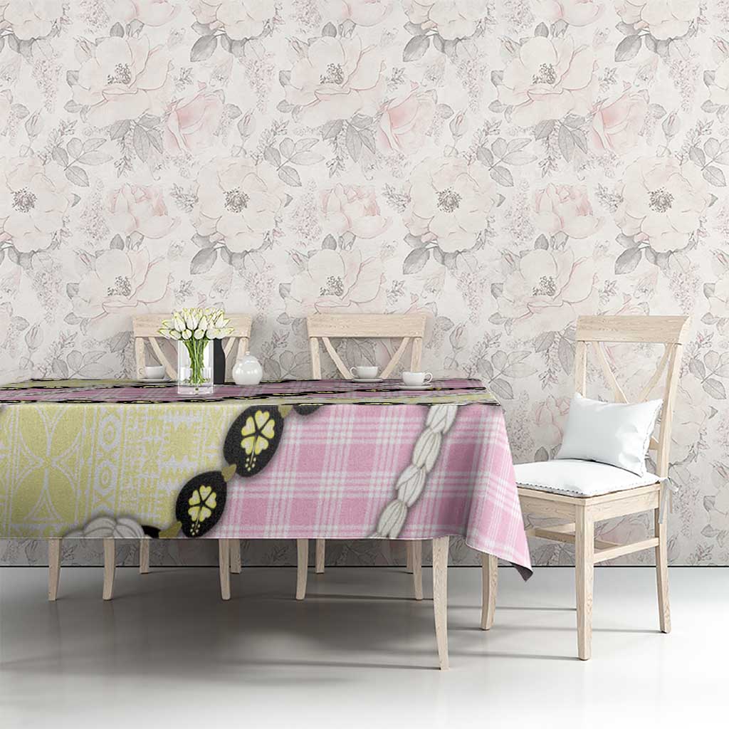 Pink Palaka Hawaii Tablecloth Kukui Nut Pikake Lei Hawaiian Tapa Pattern LT14 - Polynesian Pride