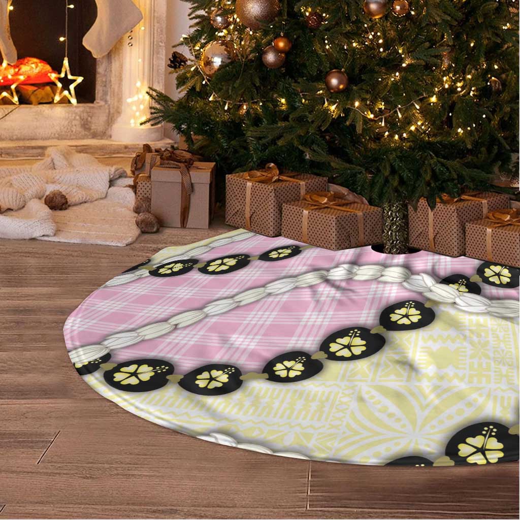 Pink Palaka Hawaii Tree Skirt Kukui Nut Pikake Lei Hawaiian Tapa Pattern LT14 - Polynesian Pride
