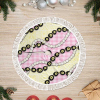 Pink Palaka Hawaii Tree Skirt Kukui Nut Pikake Lei Hawaiian Tapa Pattern LT14 Fringed Pink - Polynesian Pride