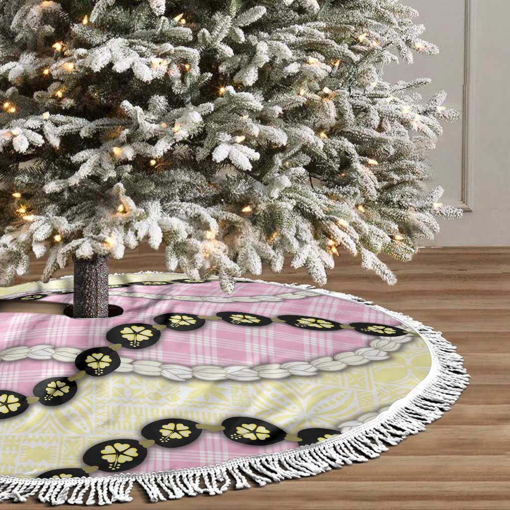 Pink Palaka Hawaii Tree Skirt Kukui Nut Pikake Lei Hawaiian Tapa Pattern LT14 - Polynesian Pride