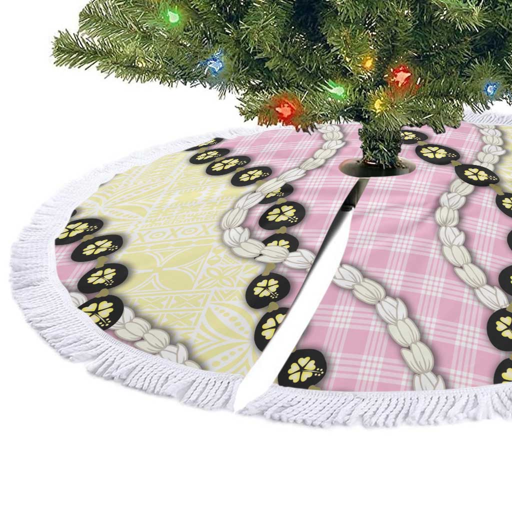 Pink Palaka Hawaii Tree Skirt Kukui Nut Pikake Lei Hawaiian Tapa Pattern LT14 - Polynesian Pride