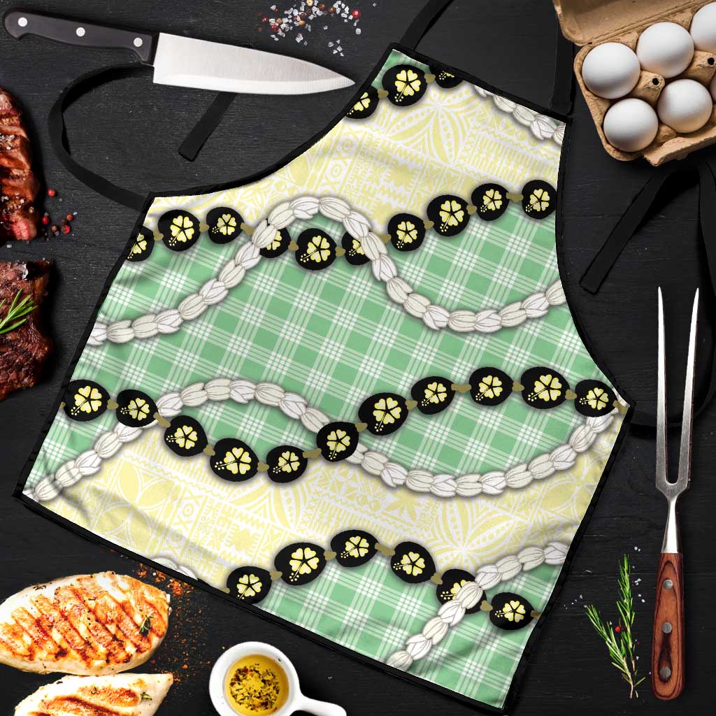 Green Palaka Hawaii Apron Kukui Nut Pikake Lei Hawaiian Tapa Pattern LT14 Green - Polynesian Pride