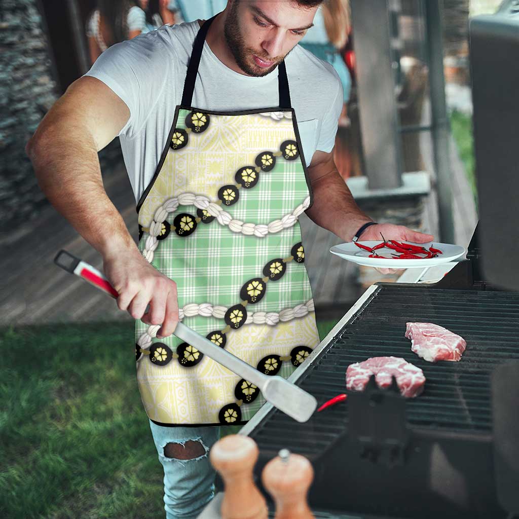 Green Palaka Hawaii Apron Kukui Nut Pikake Lei Hawaiian Tapa Pattern LT14 - Polynesian Pride