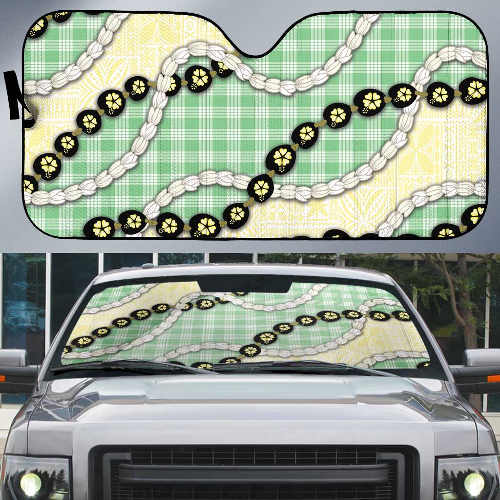 Green Palaka Hawaii Auto Sun Shade Kukui Nut Pikake Lei Hawaiian Tapa Pattern LT14 Green - Polynesian Pride