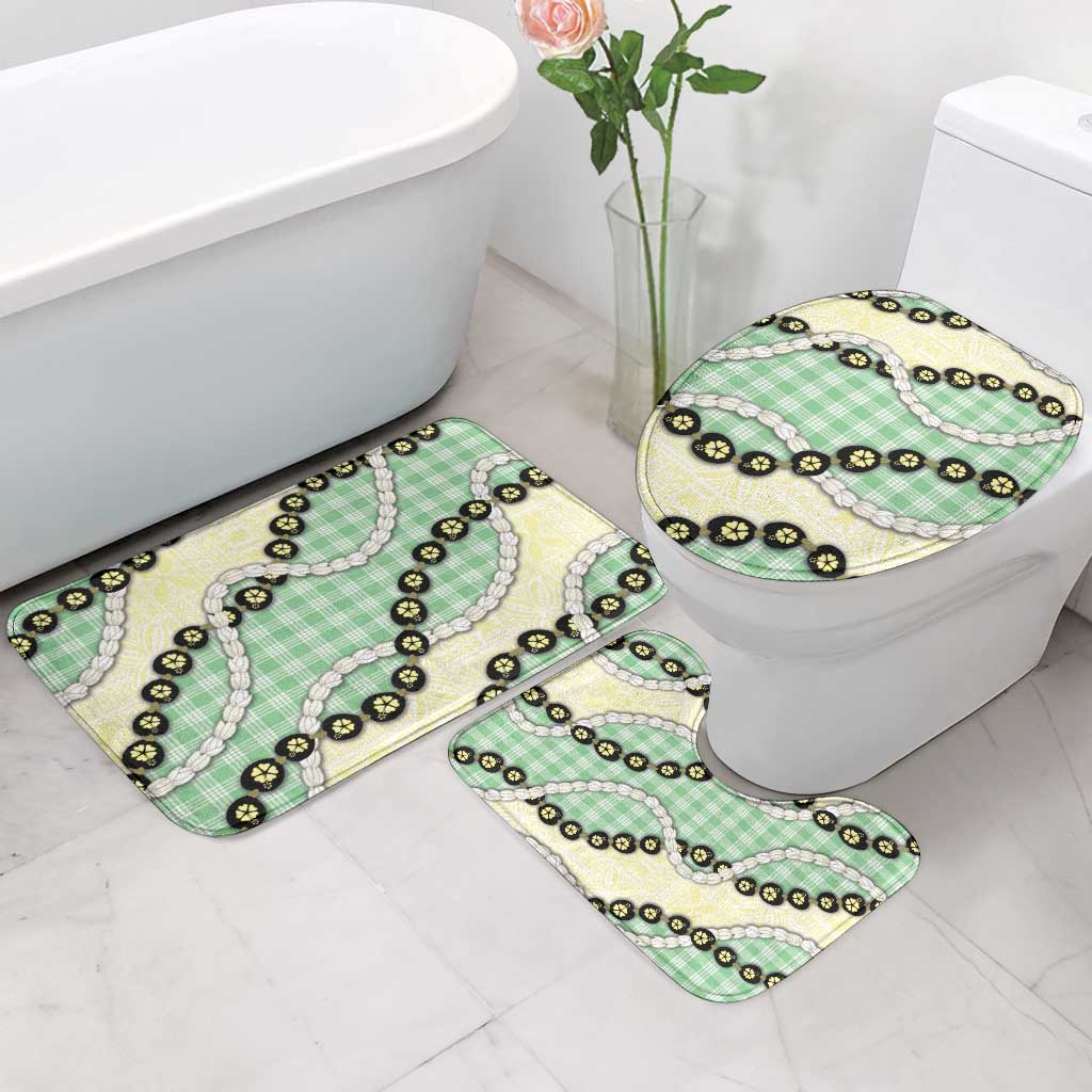 Green Palaka Hawaii Bathroom Set Kukui Nut Pikake Lei Hawaiian Tapa Pattern LT14 - Polynesian Pride