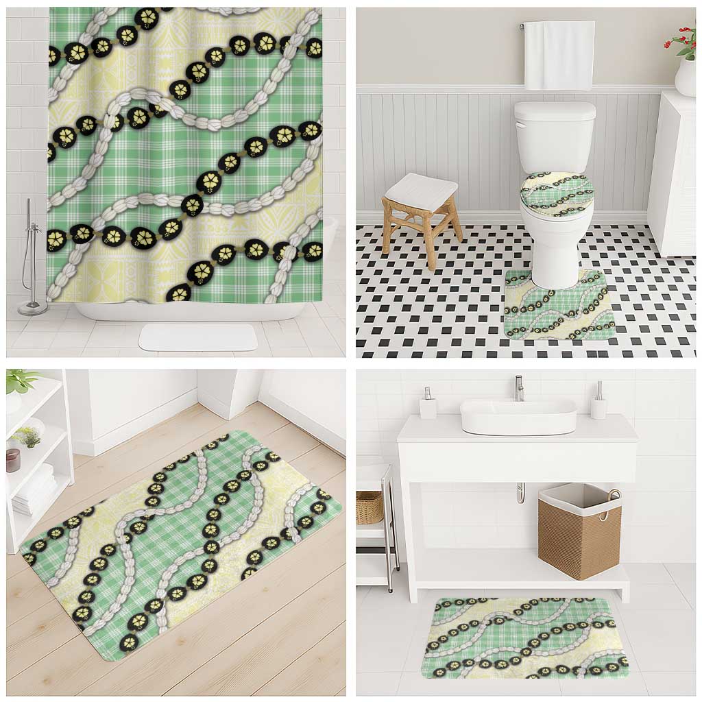 Green Palaka Hawaii Bathroom Set Kukui Nut Pikake Lei Hawaiian Tapa Pattern LT14 - Polynesian Pride