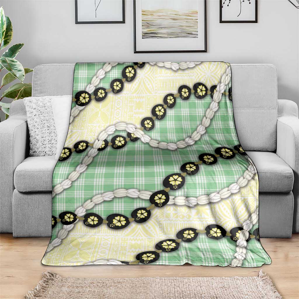 Green Palaka Hawaii Blanket Kukui Nut Pikake Lei Hawaiian Tapa Pattern LT14 - Polynesian Pride