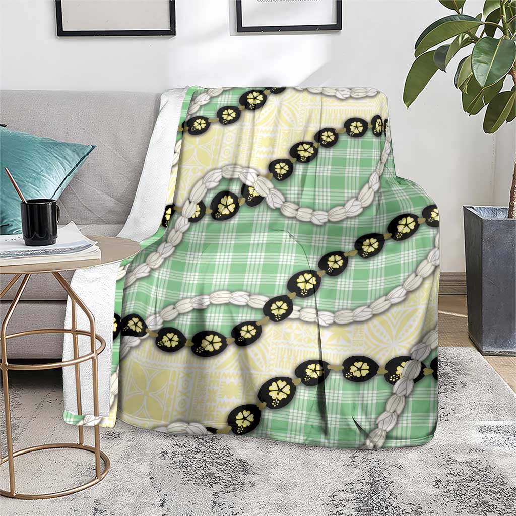 Green Palaka Hawaii Blanket Kukui Nut Pikake Lei Hawaiian Tapa Pattern LT14 - Polynesian Pride