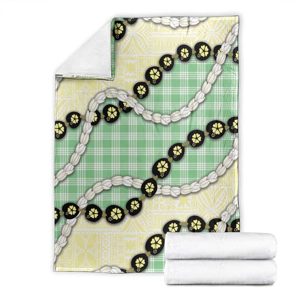 Green Palaka Hawaii Blanket Kukui Nut Pikake Lei Hawaiian Tapa Pattern LT14 - Polynesian Pride