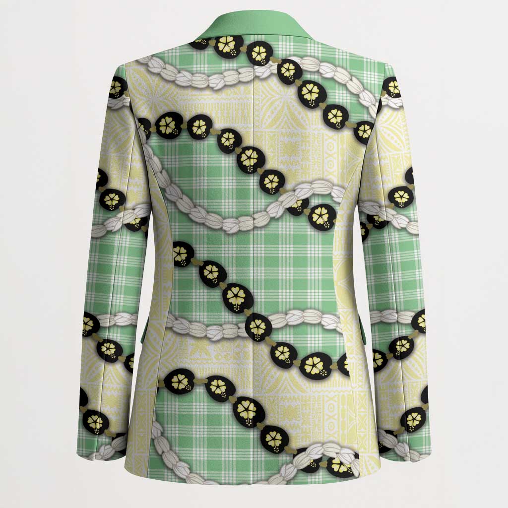 Green Palaka Hawaii Blazer Kukui Nut Pikake Lei Hawaiian Tapa Pattern LT14 - Polynesian Pride