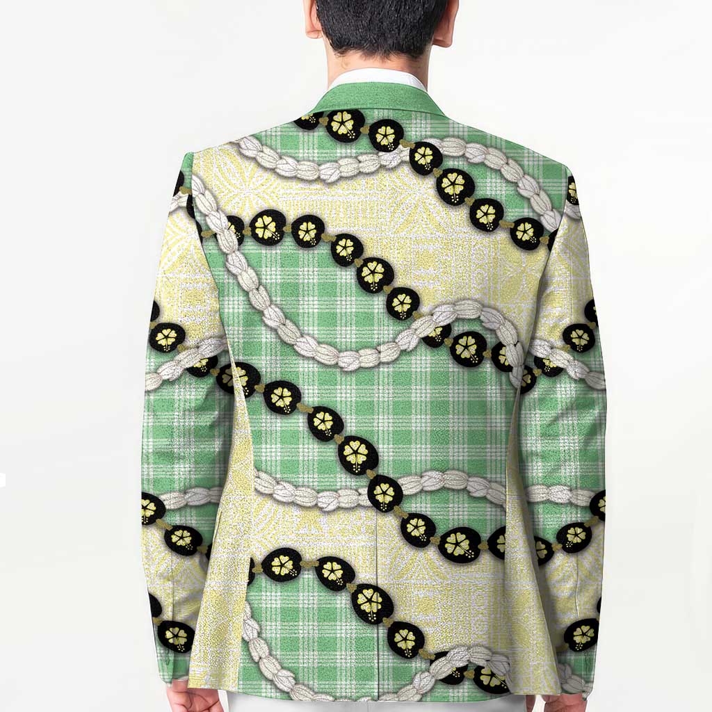 Green Palaka Hawaii Blazer Kukui Nut Pikake Lei Hawaiian Tapa Pattern LT14 - Polynesian Pride