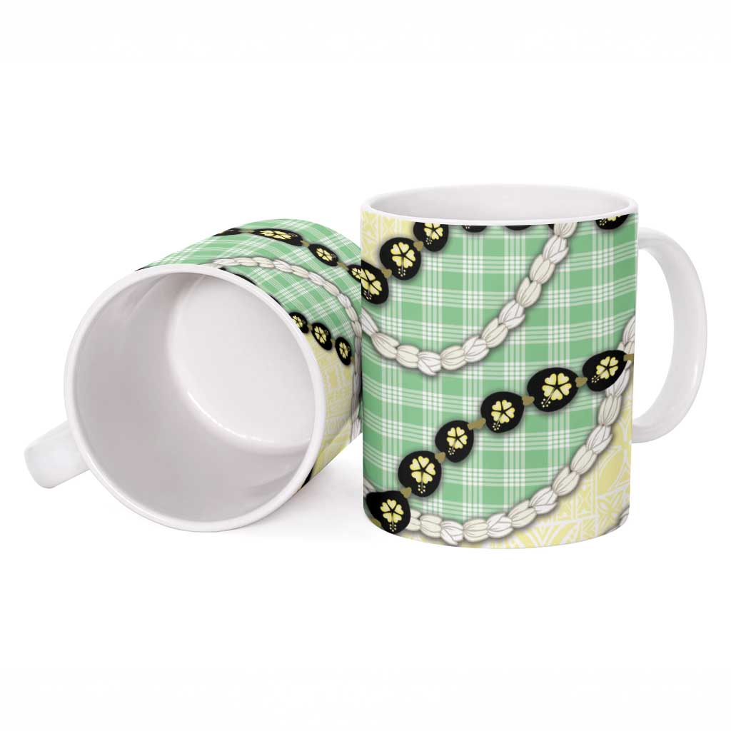 Green Palaka Hawaii Ceramic Mug Kukui Nut Pikake Lei Hawaiian Tapa Pattern LT14 - Polynesian Pride