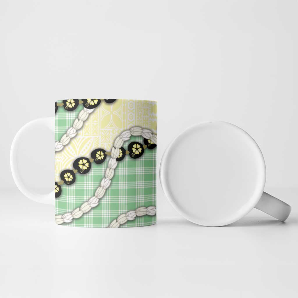 Green Palaka Hawaii Ceramic Mug Kukui Nut Pikake Lei Hawaiian Tapa Pattern LT14 - Polynesian Pride