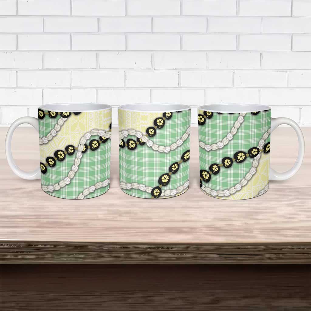 Green Palaka Hawaii Ceramic Mug Kukui Nut Pikake Lei Hawaiian Tapa Pattern LT14 - Polynesian Pride