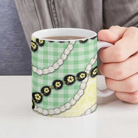 Green Palaka Hawaii Ceramic Mug Kukui Nut Pikake Lei Hawaiian Tapa Pattern LT14 - Polynesian Pride