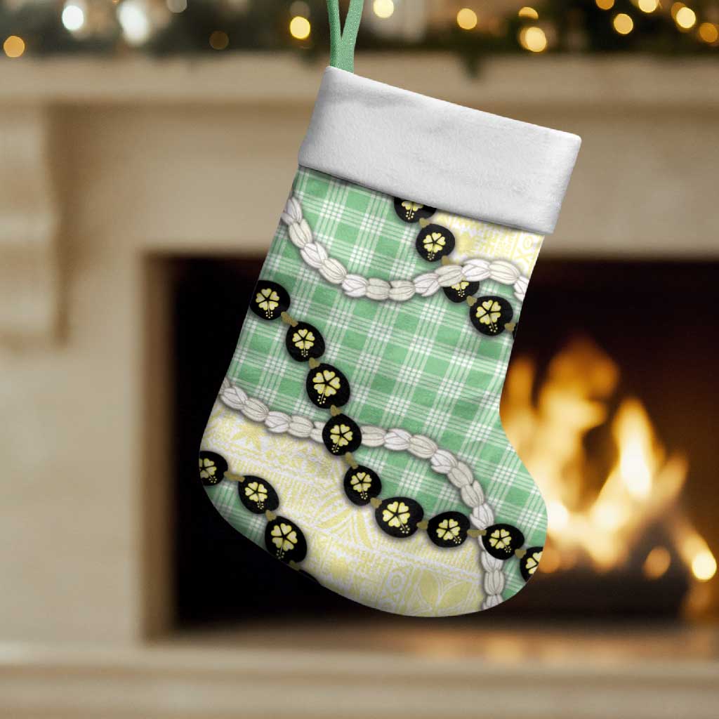 Green Palaka Hawaii Christmas Stocking Kukui Nut Pikake Lei Hawaiian Tapa Pattern LT14 Set of 2 Green - Polynesian Pride