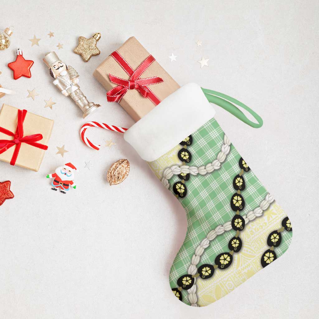 Green Palaka Hawaii Christmas Stocking Kukui Nut Pikake Lei Hawaiian Tapa Pattern LT14 - Polynesian Pride