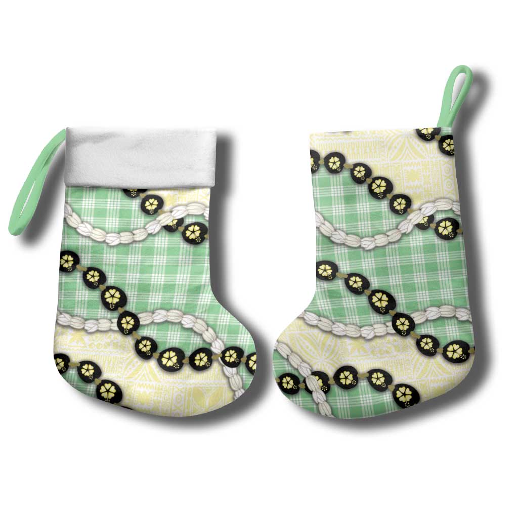 Green Palaka Hawaii Christmas Stocking Kukui Nut Pikake Lei Hawaiian Tapa Pattern LT14 - Polynesian Pride