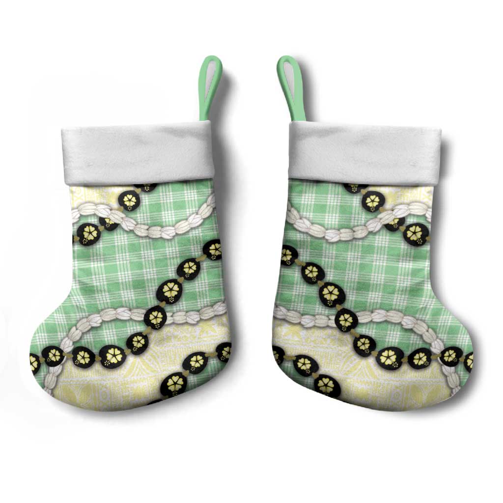 Green Palaka Hawaii Christmas Stocking Kukui Nut Pikake Lei Hawaiian Tapa Pattern LT14 - Polynesian Pride