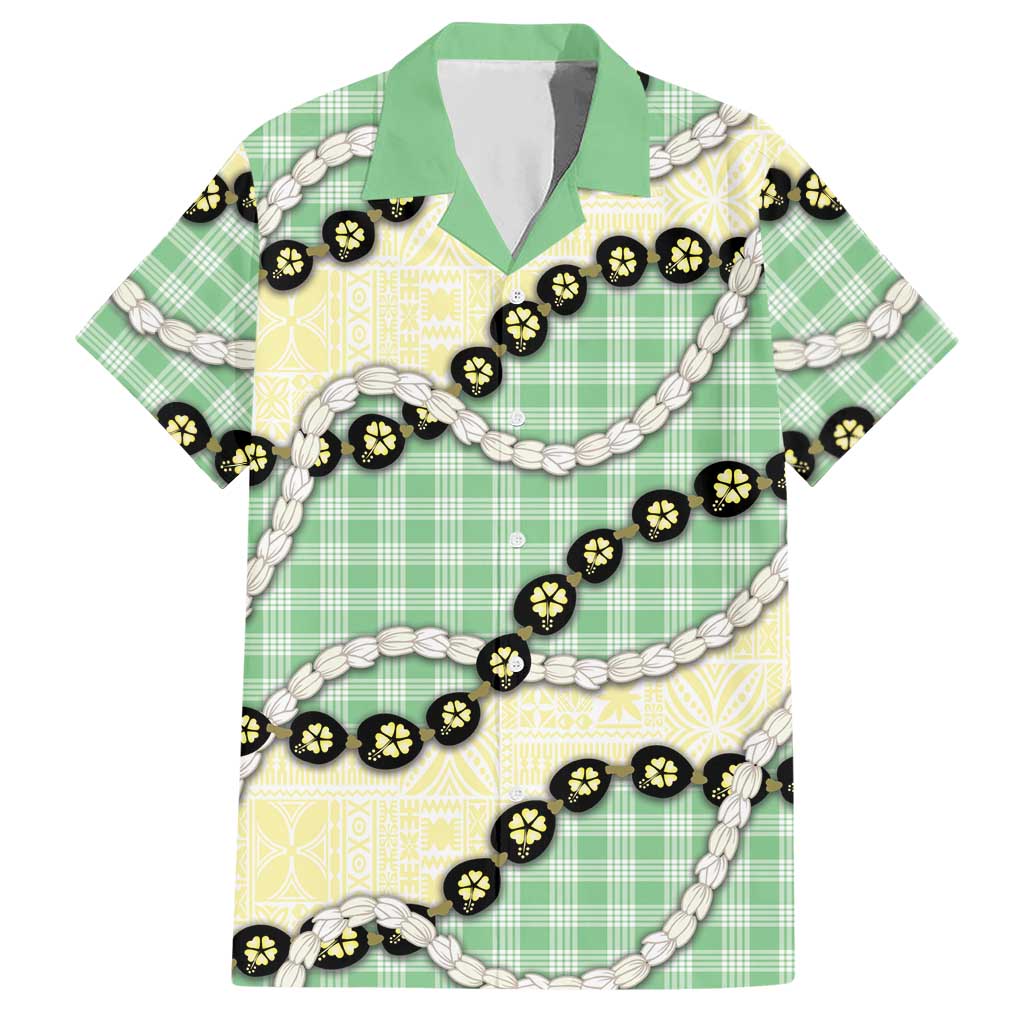 Green Palaka Hawaii Hawaiian Shirt Kukui Nut Pikake Lei Hawaiian Tapa Pattern LT14 Green - Polynesian Pride