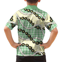 Green Palaka Hawaii Kid Hawaiian Shirt Kukui Nut Pikake Lei Hawaiian Tapa Pattern LT14 - Polynesian Pride