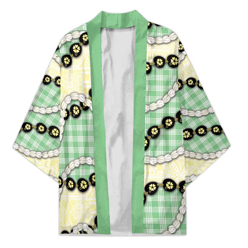 Green Palaka Hawaii Kimono Kukui Nut Pikake Lei Hawaiian Tapa Pattern LT14 Unisex Green - Polynesian Pride