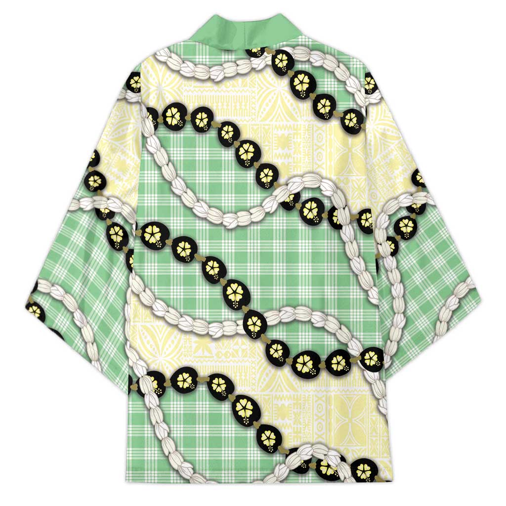 Green Palaka Hawaii Kimono Kukui Nut Pikake Lei Hawaiian Tapa Pattern LT14 - Polynesian Pride