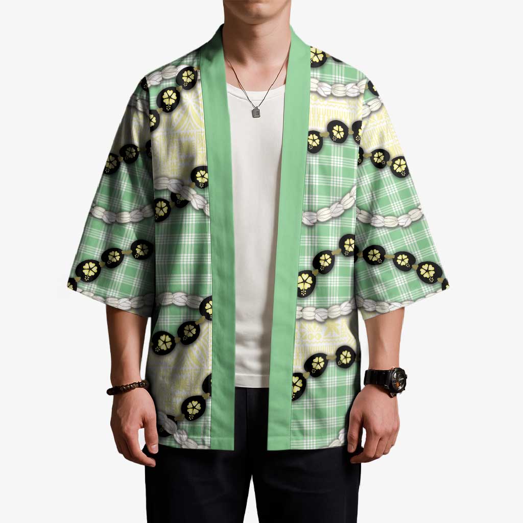 Green Palaka Hawaii Kimono Kukui Nut Pikake Lei Hawaiian Tapa Pattern LT14 - Polynesian Pride