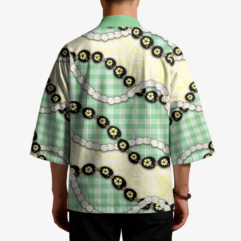 Green Palaka Hawaii Kimono Kukui Nut Pikake Lei Hawaiian Tapa Pattern LT14 - Polynesian Pride