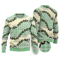 Green Palaka Hawaii Ugly Christmas Sweater Kukui Nut Pikake Lei Hawaiian Tapa Pattern LT14 Green - Polynesian Pride