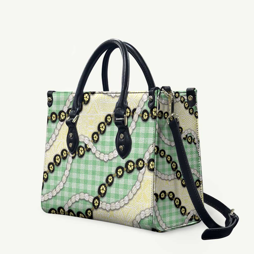 Green Palaka Hawaii Leather Bag Kukui Nut Pikake Lei Hawaiian Tapa Pattern LT14 Green - Polynesian Pride
