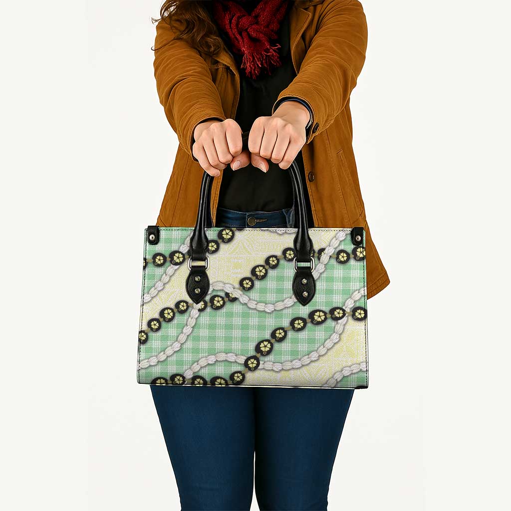 Green Palaka Hawaii Leather Bag Kukui Nut Pikake Lei Hawaiian Tapa Pattern LT14 - Polynesian Pride